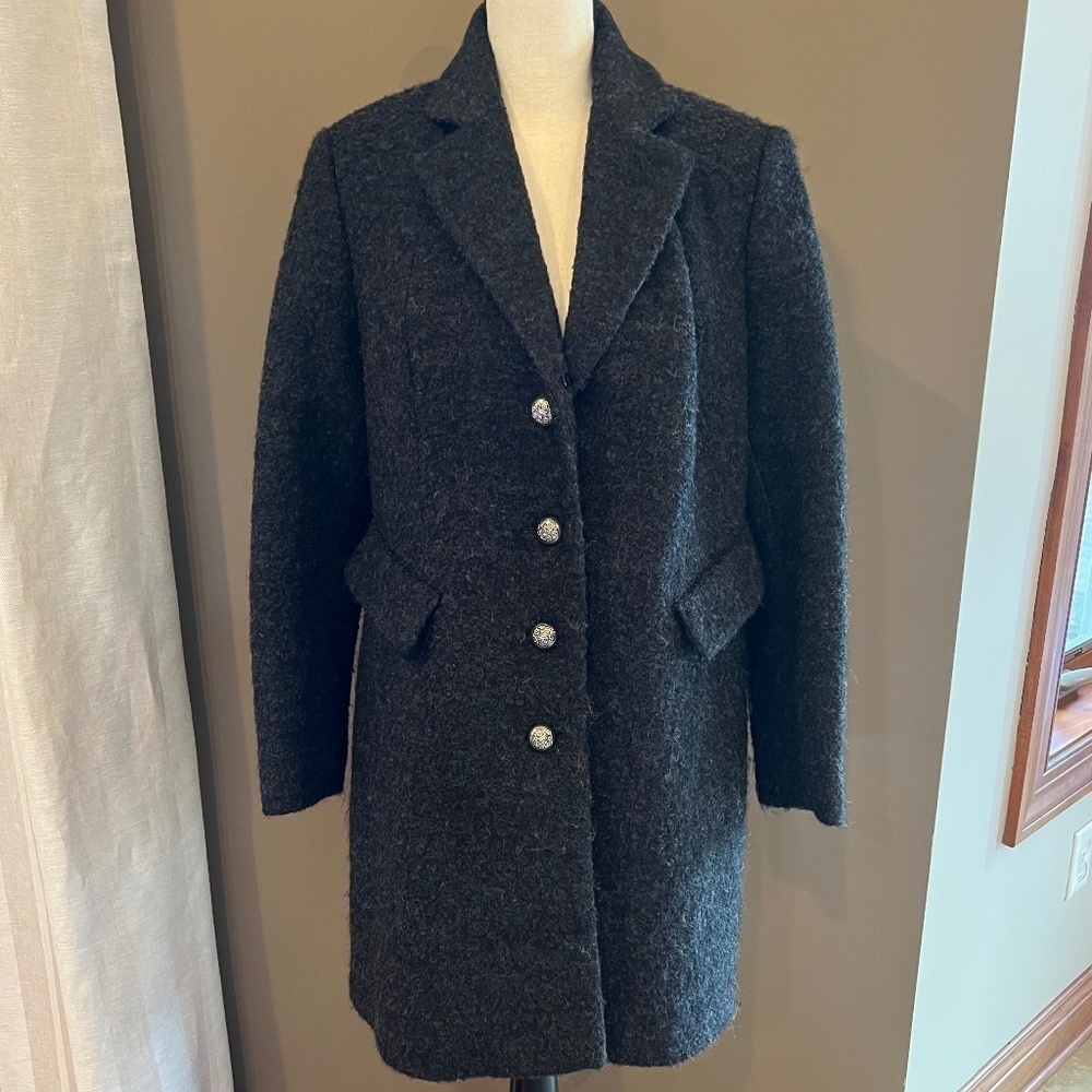 Coldwater Creek Textured Wool Blend Coat, Charcoal Gray, Academia, Size Large